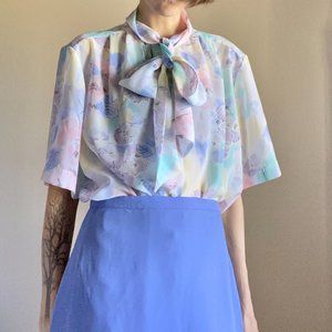 Colourful Vintage Neck Tie Blouse